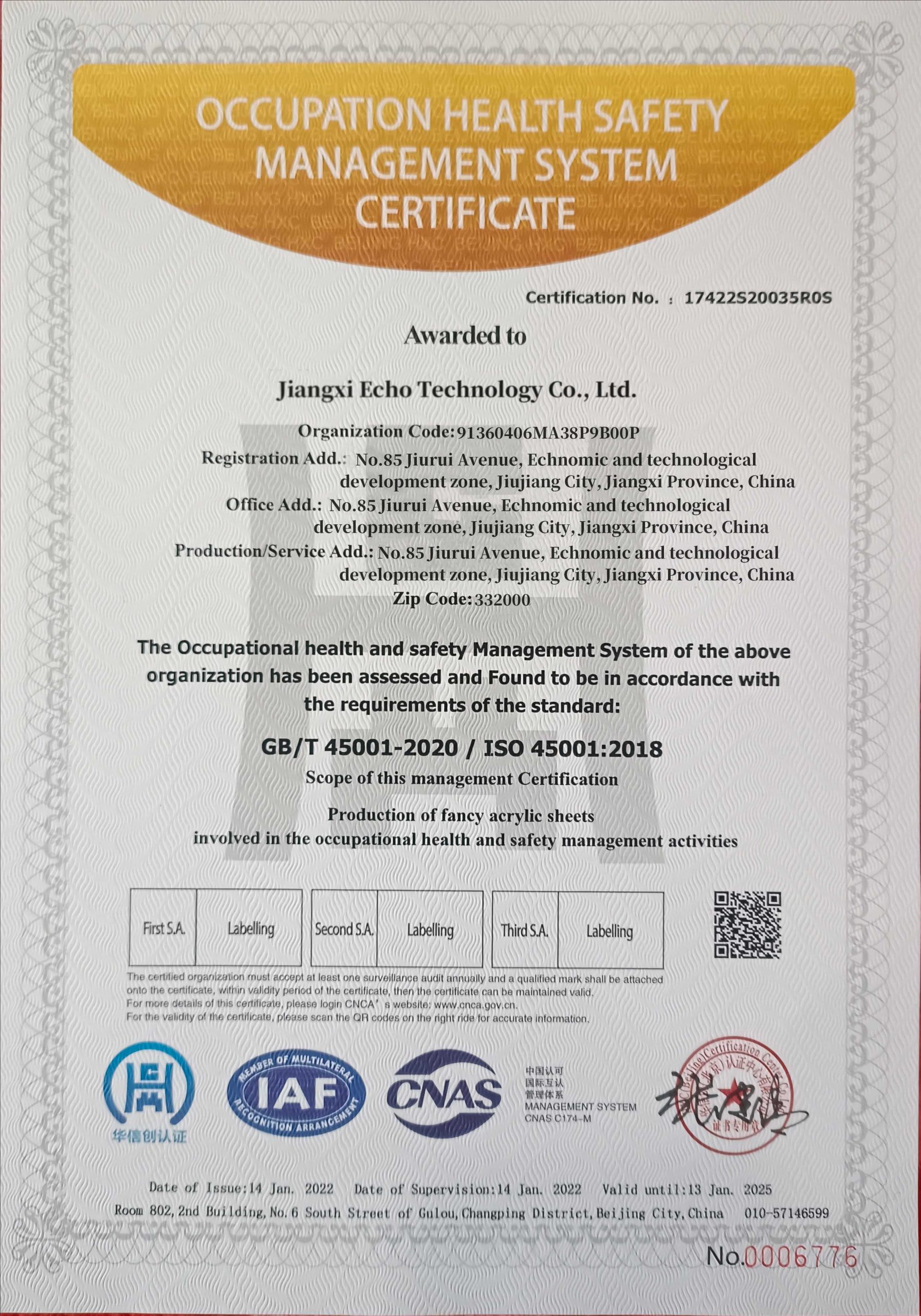 ISO 45001 Health and Safety System Certified