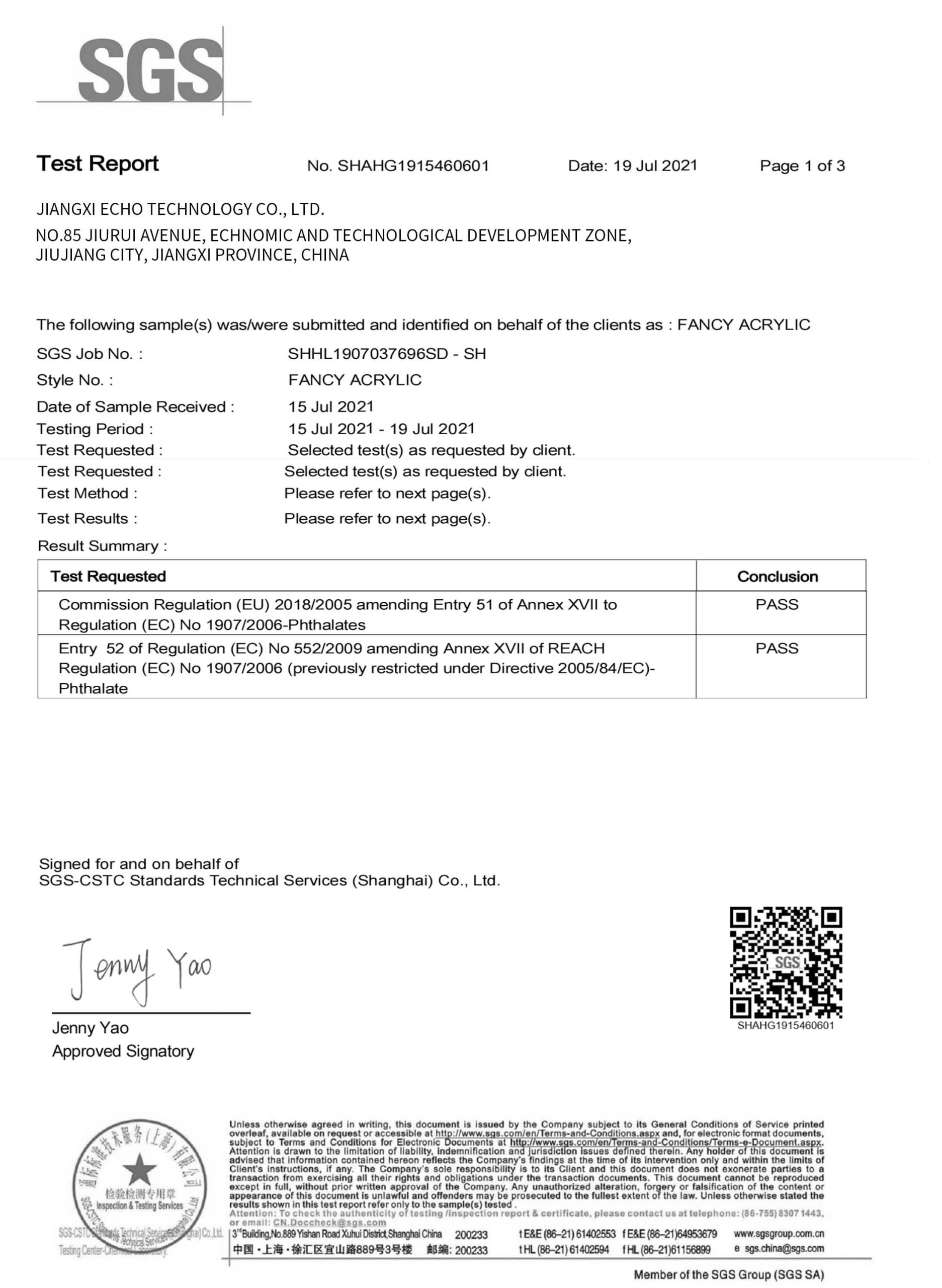 Raw Material Test Report by SGS Group